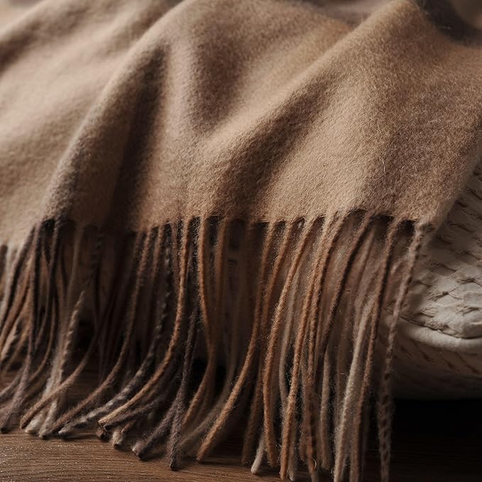EP Mode 100% Pure Cashmere Throw Blanket for Sofa, Classic Design with Gift Box (Camel Tartan)