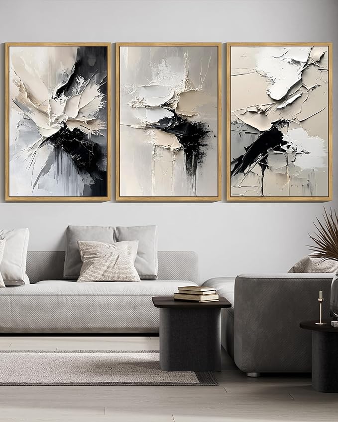 KUVIOKE Navy Blue Abstract Framed Wall Art Minimalist Graffiti Pastel Wall Decor Modern Neutral Color Block Illustration Painting Brush Stroke Art Home Decor 24x36in (Natural Framed)