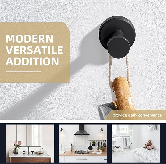 Angle Simple Towel Hook Matte Black, Stainless Steel Bathroom Hand Towel Holder, Compact Round Robe Hook Wall Mount