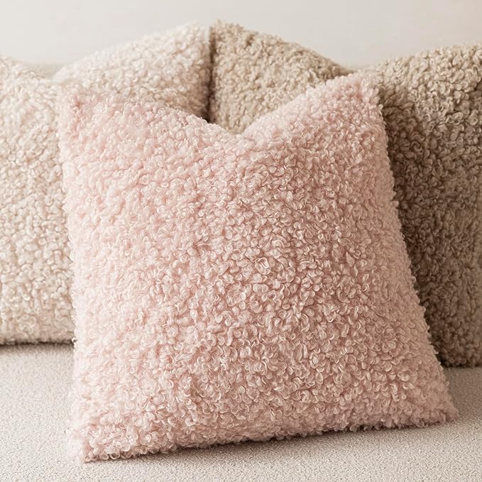 Foindtower 2 Pieces 24x24 Inch Light Pink, Faux Fur Throw Pillow Cover Accent Sherpa Furry Pillow Covers Fuzzy Soft Pillowcases Cozy Sheepskin Decorative Fleece Cushion Case for Bed Couch Living Room