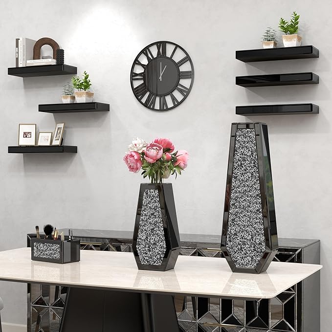 SHYFOY 18" Modern Black Mirror Wall Clock with Roman Numerals - Large Decorative Wall Clock for Living Room, Bedroom, Office - Silent, Non-Ticking, Easy to Hang