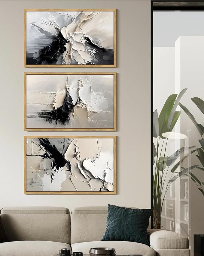 KUVIOKE Navy Blue Abstract Framed Wall Art Minimalist Graffiti Pastel Wall Decor Modern Neutral Color Block Illustration Painting Brush Stroke Art Home Decor 16x24in (Natural Framed)