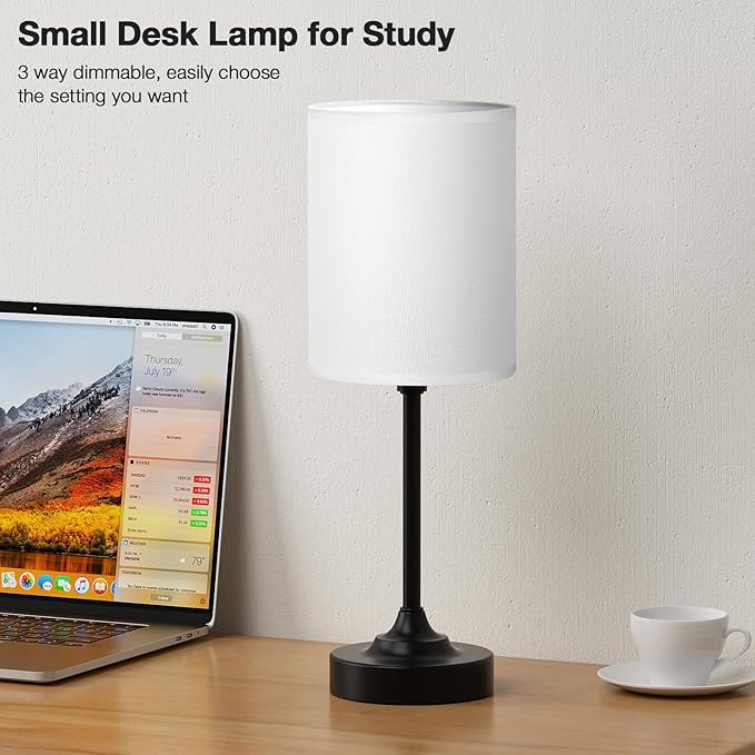 Touch Nightstand Bedroom Lamp - 3 Way Dimmable Bedside Lamp, Small Table Lamp Linen Lampshade for Office Desk, LED Bulb Included