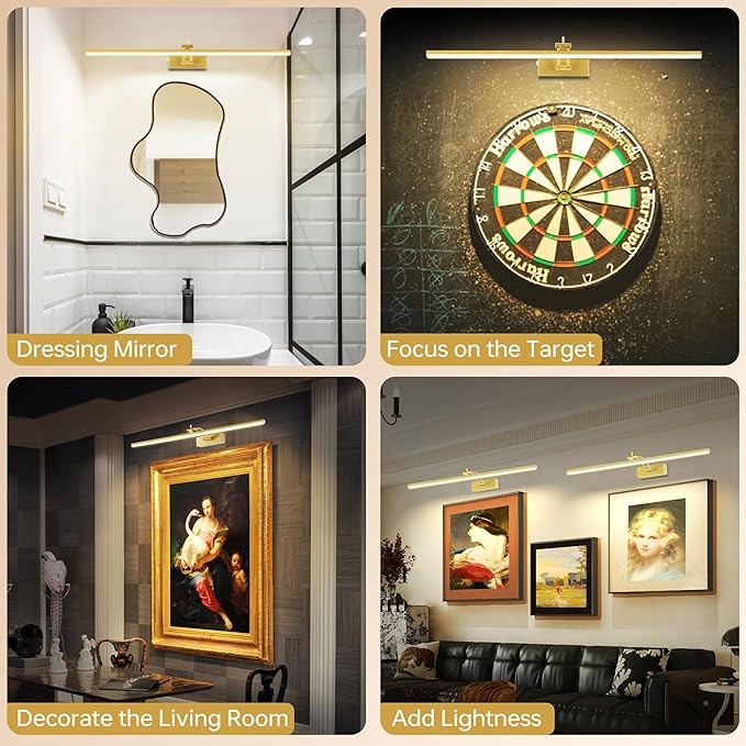 23.6 Inch Picture Light for Wall, 2 Pack 6400mAh Rechargeable Battery Operated Picture Lights, Remote Gallery Light for Wall Pictures, Paintings, Artwork, Poster, Dartboards, NO Wire