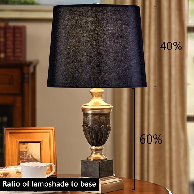 GO&SO Modern Black Lamp Shade Set of 1,Medium Drum Replacment Lampshade Silk,11 × 13" ×10" Spider Lampshades for Table Lamps and Floor Lamp,Modern Shade for Bedroom,Living Room,Simple Assembly