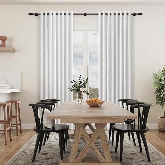 100% Blackout Linen Curtains for Bedroom Thermal Insulated Grommet Complete Blackout Drapes 96 Inch Length 2 Panels Set Heat and Full Light Blocking Living Room Darkening Curtains Beige White 52X96