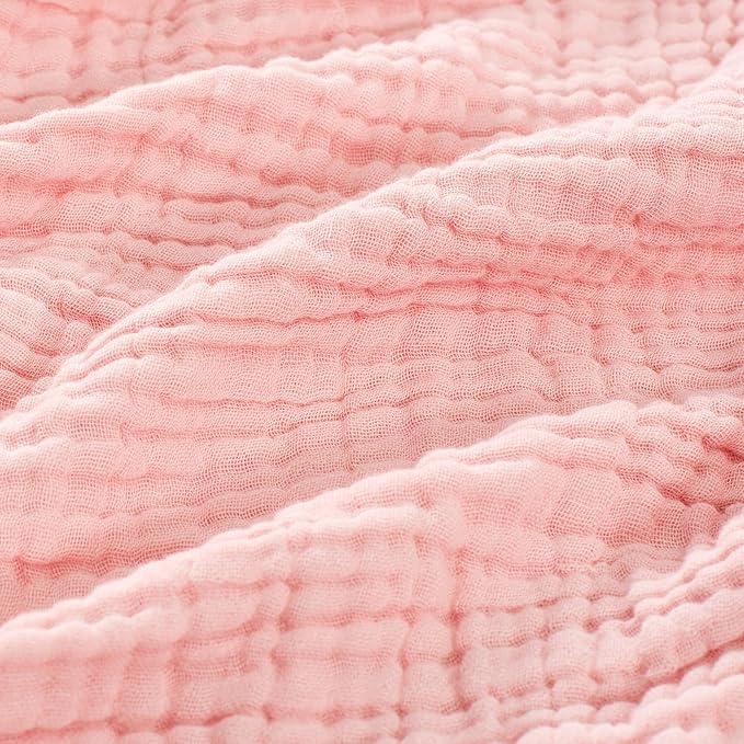 Carriediosa 100% Cotton Muslin Throw Blanket 90" X 90" Queen Size，4-Layers Summer Gauze Throws for Bed Couch，Soft Lightweight Breathable Linen Blankets Bedspread for Adults All Season，Dusty Pink