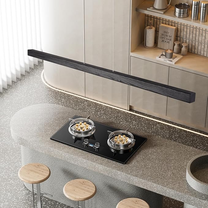 31.5" Black Linear Pendant Light Wooden Led Linear Pendant Light Fixtures Ceiling Hanging Dimmable Pendant Lights for Dining Room Kitchen Island Pool Table Lights Black Wood Finish