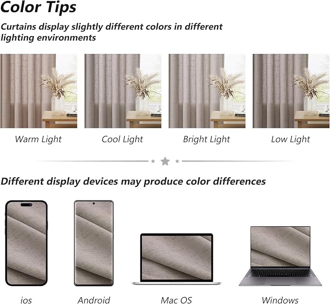 Brown Grey Linen Curtains 108 Inches Long 2 Panel Set Rod Pocket Semi Sheer Dining Room Cozy Bedroom Decor Cotton Look Country Rustic Farmhouse Boho Curtains 52x108