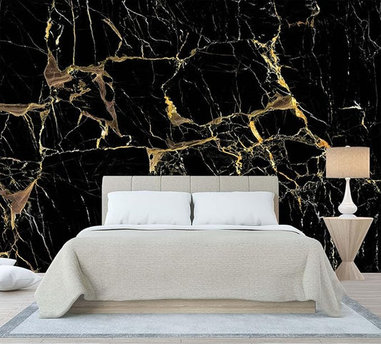 Black Golden Marble Wallpaper Abstract Stone Texture Wall Mural Living Room Bedroom Office (Not Peel and Stick)