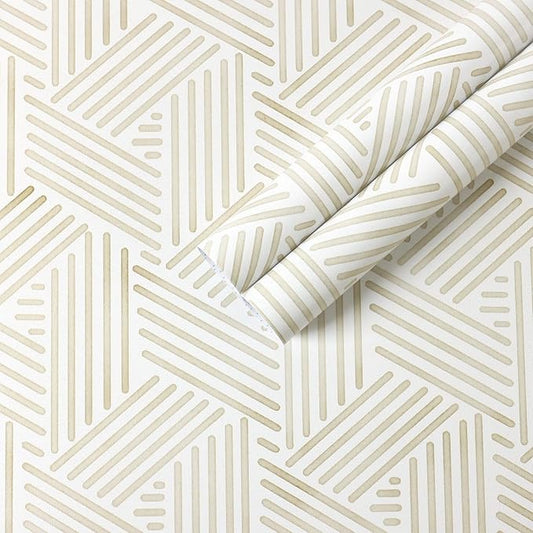 Ismoon 78.7"x17.3" Boho Wallpaper Peel and Stick Modern Beige Wallpaper Geometric Contact Paper Neutral Line Removable Wall Paper Textured Hexagon Renter Friendly Kitchen Bathroom Vinyl Roll