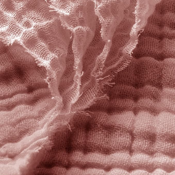 Carriediosa 100% Cotton Muslin Throw Blanket 70" X 80" Twin Size，4-Layers Summer Gauze Throws for Bed Couch，Soft Lightweight Breathable Linen Blankets Bedspread for Adults All Season，Mauve