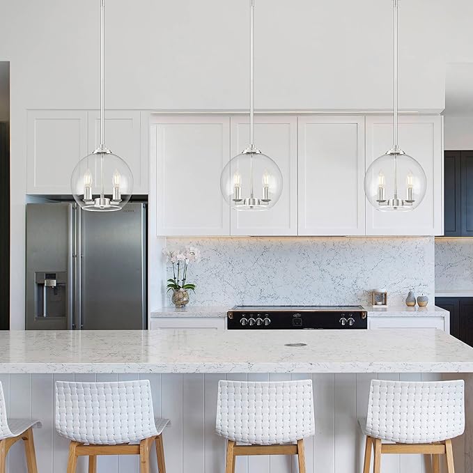 10" Globe Pendant Lights Kitchen Island Glass Globe Pendant Light Fixture Bedroom Mid Century Modern Pendant Lighting Nickel Pendant Light for Kitchen Island Dinning Room (Bulb Incl.)