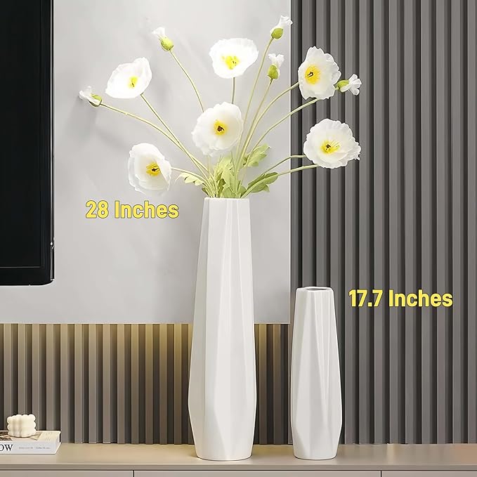 Ceramic Large Floor Vase, GDSZJLJ White 28" Tall Flower Vase Decorative Vases for Living Room Modern Home Decor Office Bedroom Kitchen Wedding House Décor, Gift for Wedding Housewarming