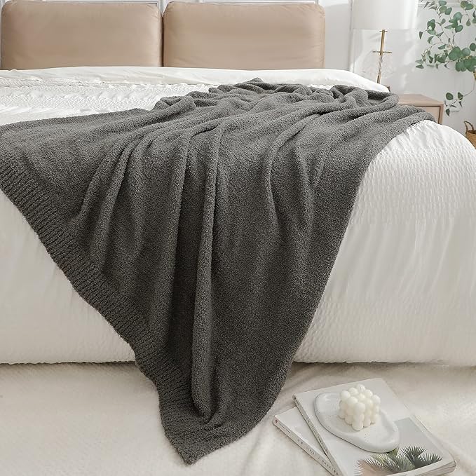 bearberry Super Soft Fluffy Throw Blanket Lightweight Cozy Warm Throw Blankets for Couch Bed Sofa All Season (Dark Grey, 40”x50”)