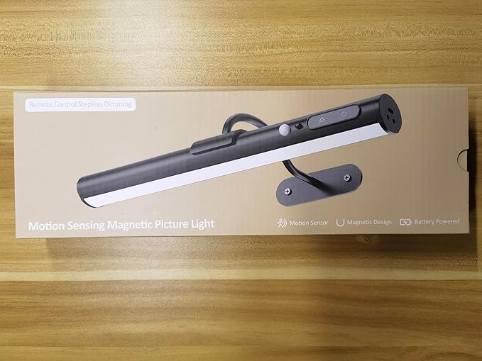 Hapfish Motion Sensor Battery Operated Wall Sconce, Wireless Picture Lights for Wall, Rechargeable Magnetic Art Lighting with Remote Control, Battery Picture Light for Poster Dartboard Mirror – Gold