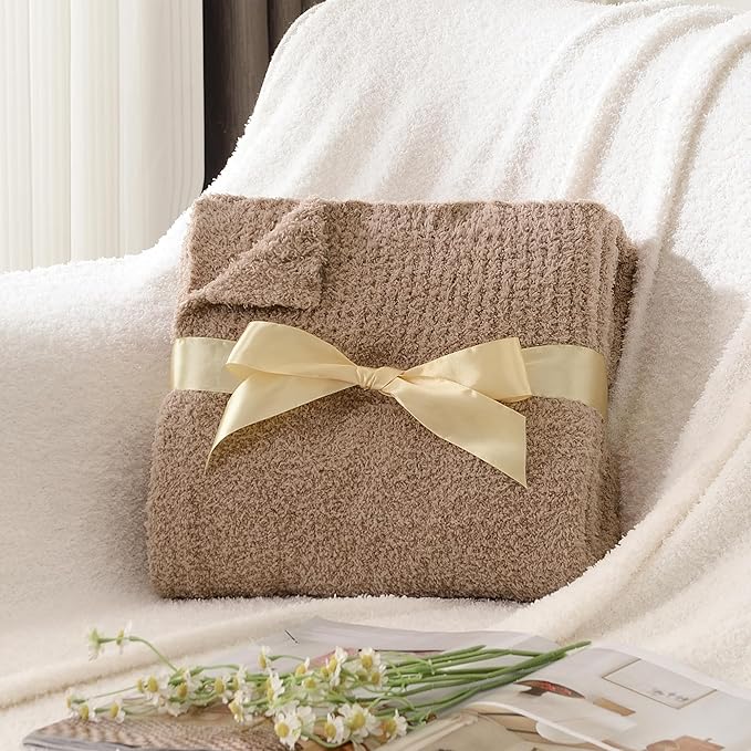 Knit Throw Blanket Super Soft Warm Blanket for Couch Lightweight Fluffy Blanket for Bed Sofa 50x60 Inches Dusty Rose