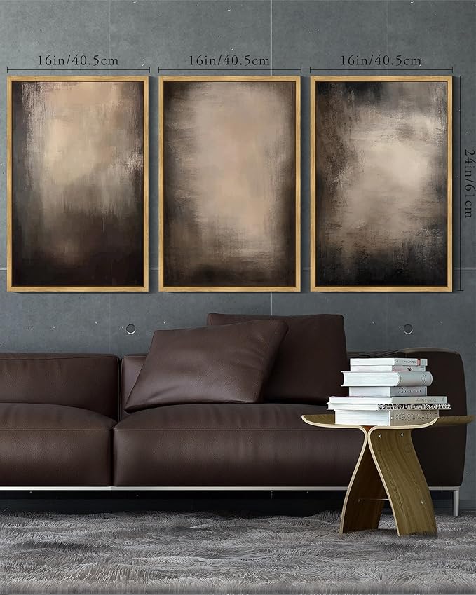 KUVIOKE Abstract Framed Wall Art Set Earthy in Deep Brown and Beige Tones Modern Art Decorative Home Decor 16x24in (Natural Framed)