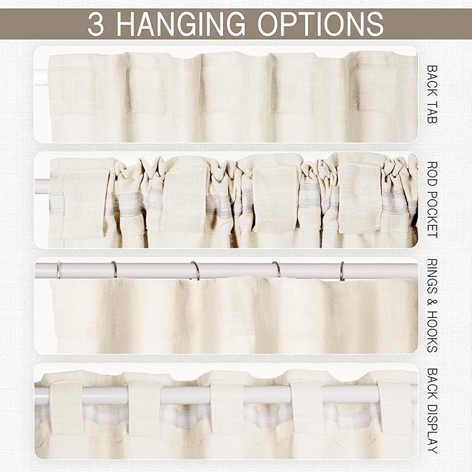 HESTIA White Linen Curtains for Living Room 63 Inch Length 2 Panels Rod Pocket Back Tab Drape Light Filtering Neutral Country Rustic Farmhouse Boho Bedroom Curtain (63" L x 52" W)