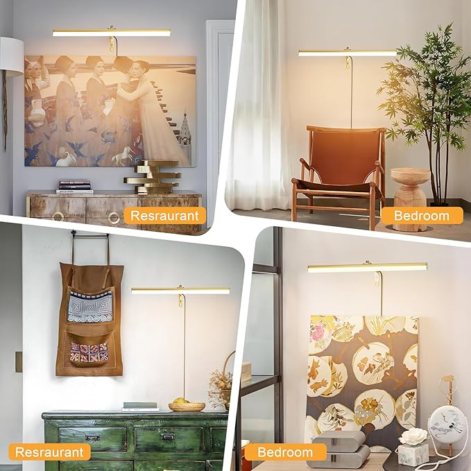 Gold LED Picture Light Plug in, 15.75 Inches Art Light with Remote, 3 Color Lighting, Artwork Light with in-Line On/Off Switch, Metal