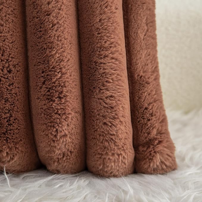 Neelvin Brown Faux Fur Cozy Soft Stripe Decorative Throw Pillow Covers 22x22 inch Set of 2,Velvet Pillowcase Cushion Case for Sofa Couch