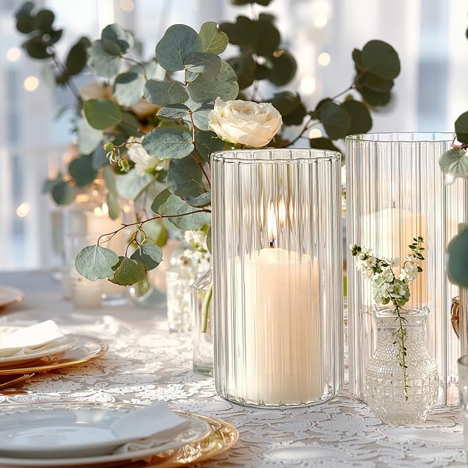 6 Inches Ribbed Glass Vase Set of 12 Packs, Small Vases for Flowers, Glass Cylinder Vases for Centerpieces, Hurricane Candle Holder for Table Shelf Party Wedding Housewarming