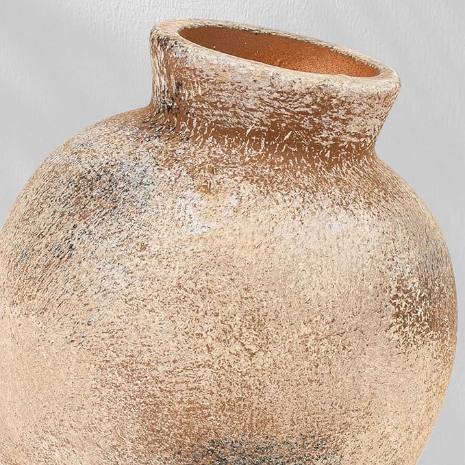 Ceramic Decorative Flower Vase | 6 Inch Pottery Rustic Farmhouse | Boho | Whitewashed Terracotta Vase for Home Decor, Table, Living Room, Bathroom, Shelf, Mantel Decoration, Terra
