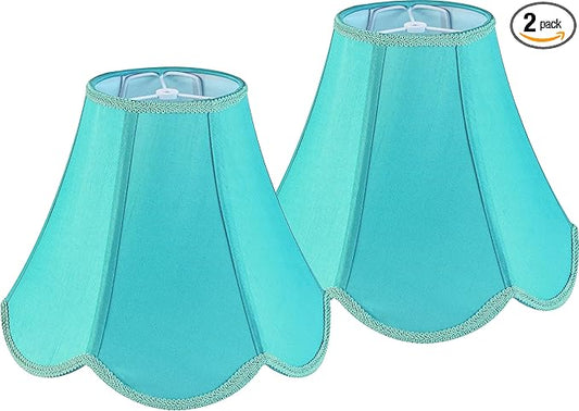 GO&SO Bell Lamp Shades Set of 2 Teal Lamp Shade -6x13x10.6" (Spider) Barrel Lamp Shades for Table Lamps,Floor Lamp,Fabric Replacement Lampshades Hand Crafted -Petal Edge Braid Design -Easy Assembly
