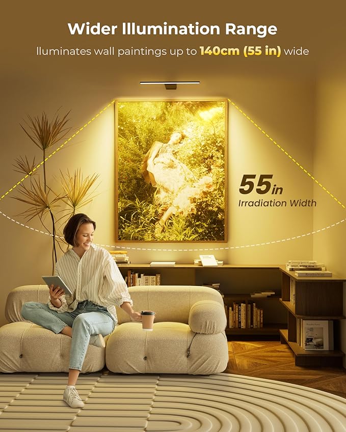 Rechargeable 12000mAh Picture Lights for Wall with Remote, 3 Color Temps, Dimmable, Timer, for Gallery Poster Frame Painting Photo Art Display (Black, 2 Pack)