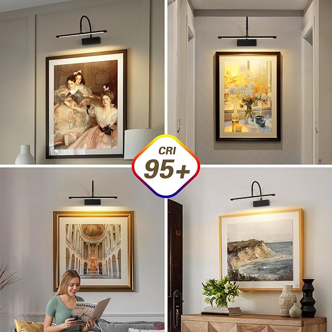 JOOSENLUX Wireless Picture Light with Remote Control Battery Powered Art Light 15.75 Inch Black Gallery Light Dimmable and Timer Function for Pictures, Display, Artwork, Gallery