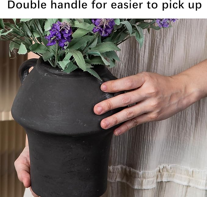 Terracotta Vases, 7 Inch Ceramic Rustic Vase, Vases with Handle for Flower, Vintage Pottery Vases Home Decor, Christmas Decorative Farmhouse Vase for Shelf Decor, Farmhouse, Table, Lyeec