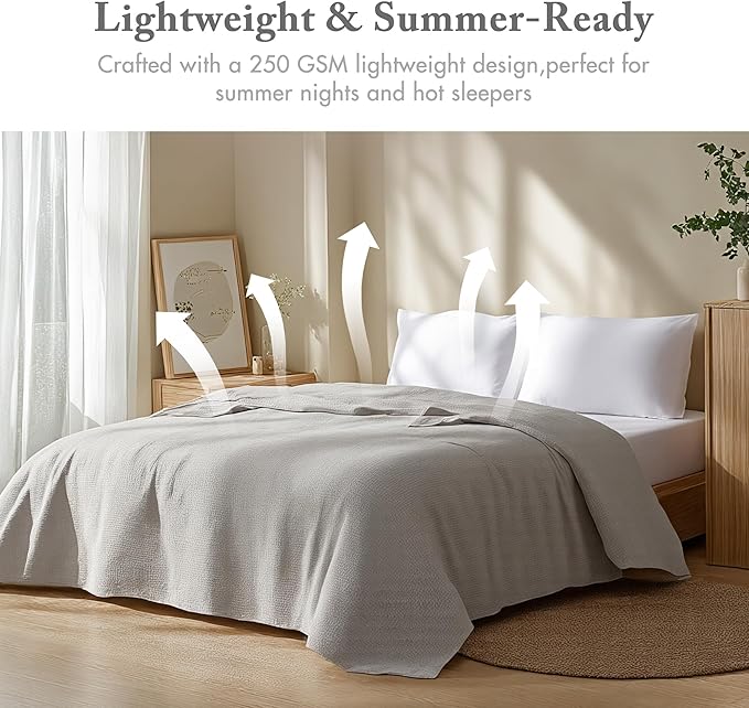 Madison Park Freshspun Basketweave Luxury Cotton Blanket Grey 108x90" King Size Basketweave Premium Soft Cozy 100% Cotton For Bed, Couch or Sofa