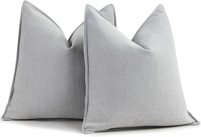 ZWJD Light Gray Pillow Covers 18x18 Set of 2 Chenille Throw Pillow Covers with Elegant Design Soft and Luxurious Decorative Throw Pillows for Couch, Bed, and Home Decor