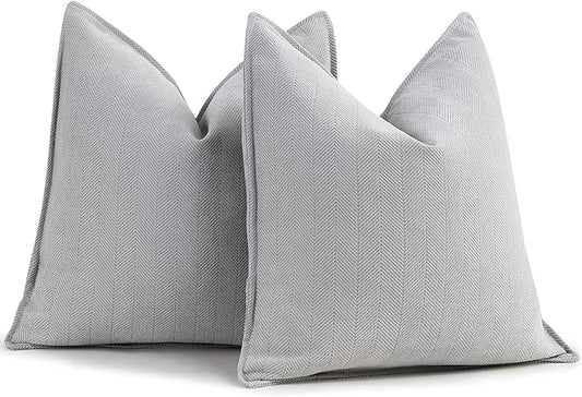 ZWJD Light Gray Pillow Covers 18x18 Set of 2 Chenille Throw Pillow Covers with Elegant Design Soft and Luxurious Decorative Throw Pillows for Couch, Bed, and Home Decor
