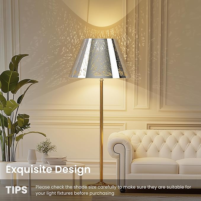 Small modern Chrome Gold lamp shades,metal boho scalloped lamp shade,Lamp shade replacement 5" top, 9" bottom, 7" high (Spider Fitter) lamp shades for table lamps and floor lamp,Unique Forest Etched