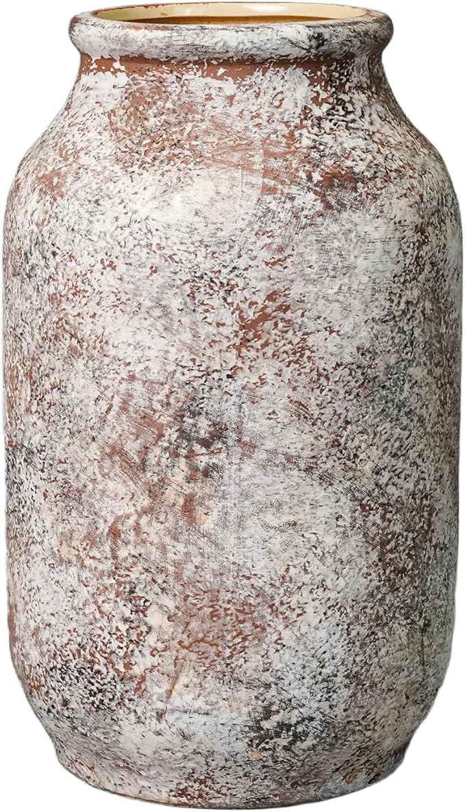 Ceramic Rustic Farmhouse Vase, Terracotta Pottery Flower Vase, Farmhouse Decor for Shelf, Table, Living Room, Bedroom Decor, 9 Inch