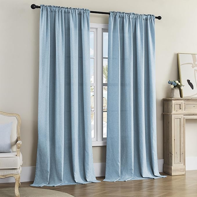 Dusty Blue Long Curtains 108 Inch Length for Living Room Dining 2 Panels Set Back Tab Pocket Drapes Light Filter Semi Privacy Flax Burlap Window Panels for Bedroom Patio Door 50x108