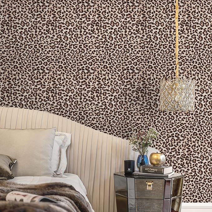 Ismoon 17.5''x236'' Leopard Wallpaper Cheetah Print Peel and Stick Wallpaper y2k Room Decor Funky Contact Paper Bathroom Waterproof Bedroom Brown Yellow Self Adhesive Vintage Texture Vinyl Roll
