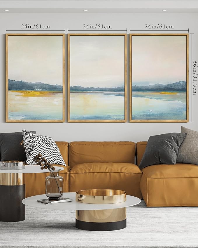 KUVIOKE Abstract Landscape Framed Wall Art Minimalist Neutral Illustrations Modern Art Decorative Nordic Home Decor 24x36in (Natural Framed)