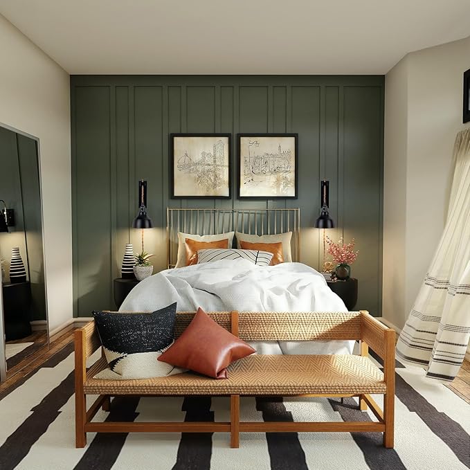 8FT Dimmable Plug in Wall Sconces Pulley Wall Lamps Vintage Hanging Light Fixture Wall Lights with Plug in Dimmable Switch Set of Two Black Wall Lamp for Bedroom, Living Room and Hotel