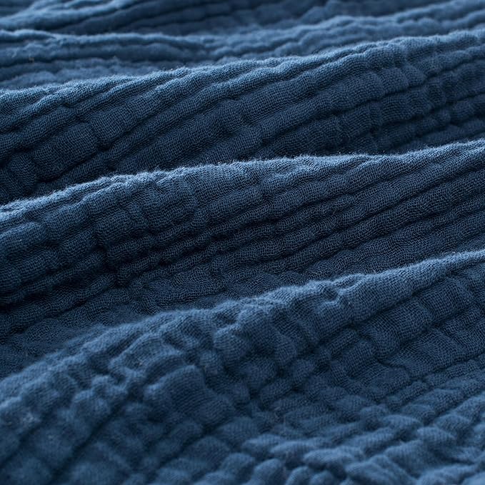 Carriediosa 100% Cotton Muslin Throw Blanket 50" X 70" Throw XL Size，4-Layers Summer Gauze Throws for Bed Couch，Soft Lightweight Breathable Linen Blankets Bedspread for Adults All Season，Navy Blue