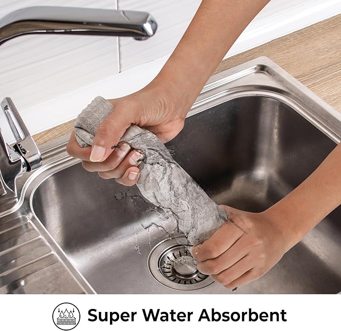 Urban Villa Kitchen Towels Waffle Dish Towels for Kitchen Smoke Color Set of 6 Over Sized 18x28 Inches Kitchen Towels Highly Absorbent 100% Cotton Mitered Corners Kitchen Hand Tea Towels Dish Cloths