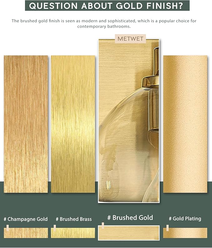 Bathroom Light Fixtures, 2 Light Brushed Gold Vanity Light, Modern Wall Sconces with Clear Glass Globe Shade, Bathroom Wall Lights Over Mirror Kitchen Bedroom Hallway, VL195-GD-2