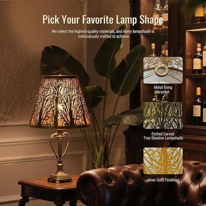 Small modern Bronze Gold lamp shades,metal boho scalloped lamp shade,Lamp shade replacement 5" top, 9" bottom, 7" high (Spider Fitter) lamp shades for table lamps and floor lamp,Unique Forest Etched