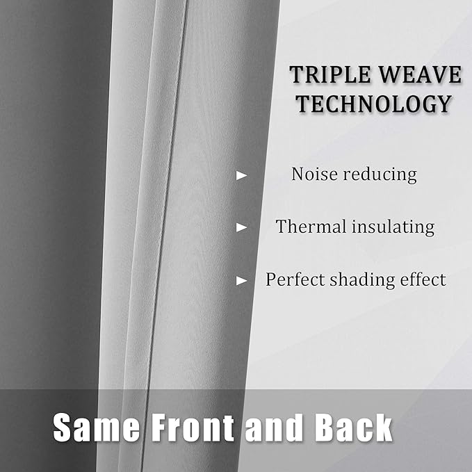 DUALIFE Blackout Curtain for Bedroom -Thermal Insulated Solid Blackout Window Drapes,Room Darkening Bedroom Curtains Grommet Top 38 x 54 inch Length, Light Grey