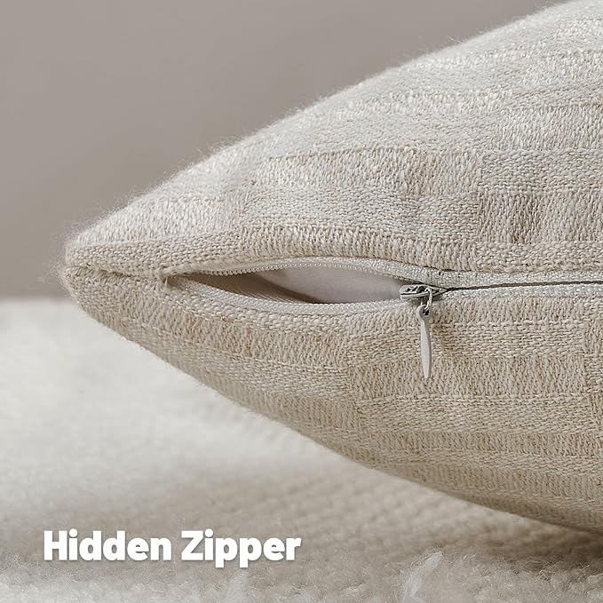 FUTEI Light Natural Decorative Throw Pillow Covers 24x24 Inch Set of 2,Soft Linen Slub Texture European Cushion Case,Farmhouse Home Decor for Couch Bed Living Room