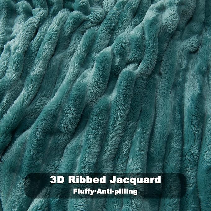 NEWCOSPLAY Super Soft Throw Blanket Light Teal Premium Silky Flannel Fleece 3D Ribbed Jacquard Lightweight Bed Blanket All Season Use (Light Teal Ribbed, Throw(50"x60"))