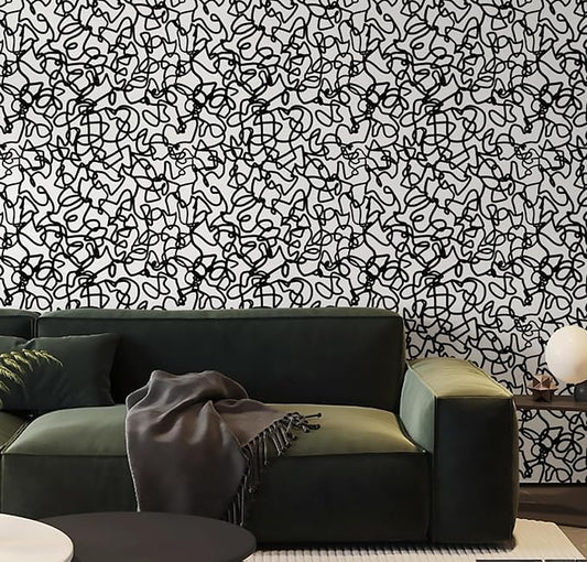 Ismoon 17.3"X118" Unique Black and White Peel and Stick Wallpaper Scribbles Wallpaper Modern Black Contact Paper Thickened Removable Self-Adhesive Wall Paper for Home Decoration Vinyl Film Roll