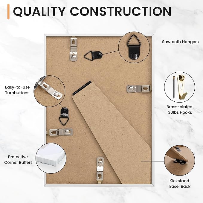 5x7 inch Metal Picture Frame - 5 x 7 Thin Aluminum Photo Frames with 4x6 Removable Mat - High Definition Plexiglass - Ideal for Wall or Tabletop Display - Silver, Set of 4