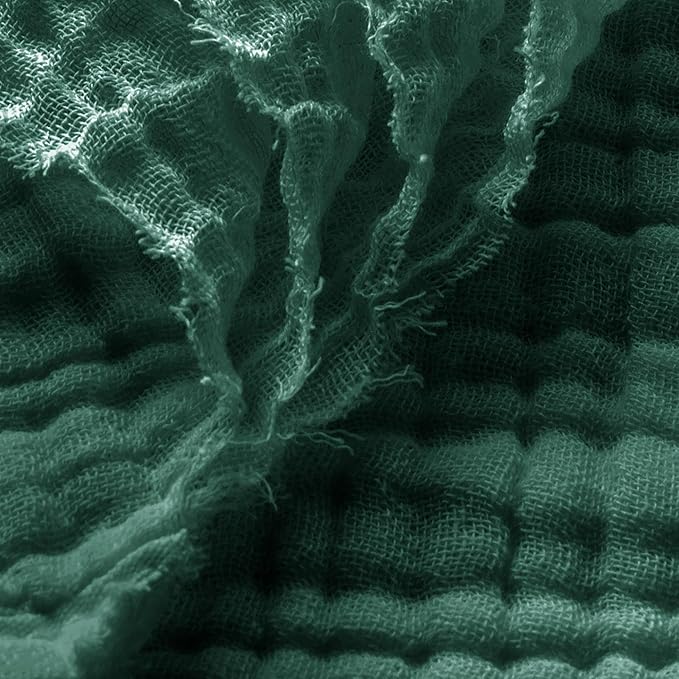 Carriediosa 100% Cotton Muslin Throw Blanket 50" X 70" Throw XL Size，4-Layers Summer Gauze Throws for Bed Couch，Soft Lightweight Breathable Linen Blankets Bedspread for Adults All Season，Dark Green